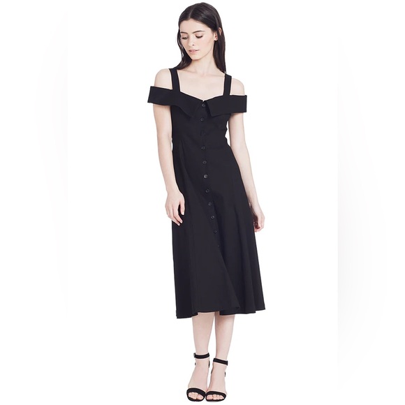 A.L.C. Hudson Cold Shoulder Linen Blend Midi Dress in Black size 10